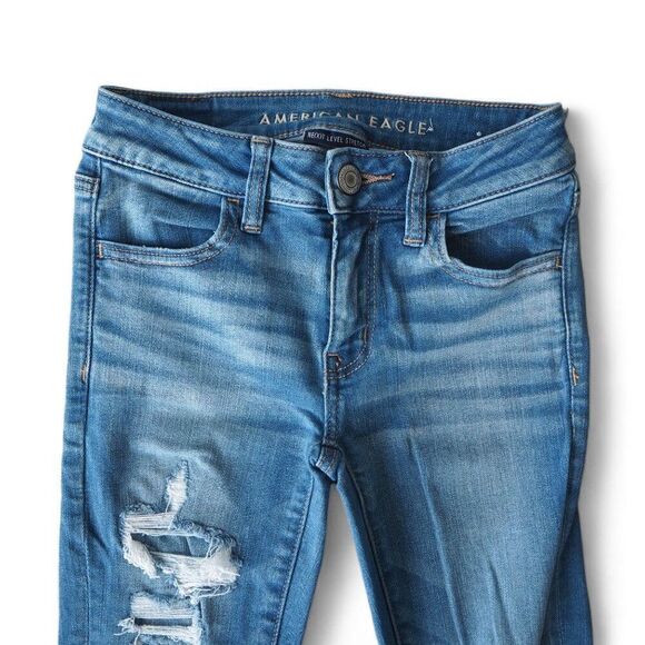 American Eagle NE(X)T Level Stretch Distressed Medium Wash Jegging Jeans 00 - Picture 6 of 11